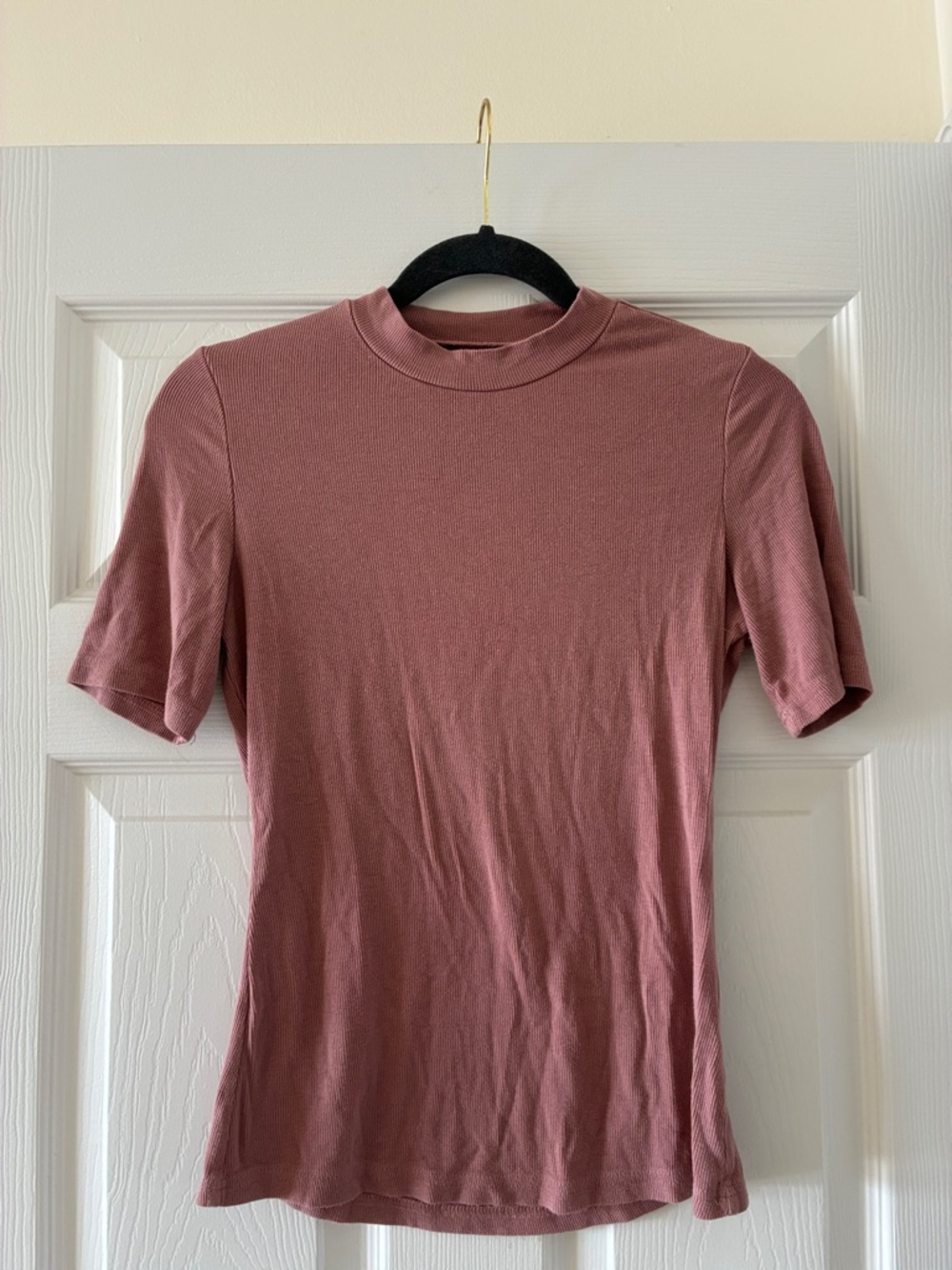 Pink Short-Sleeve Ribbed Mock Neck Shirt - Dusty Rose
